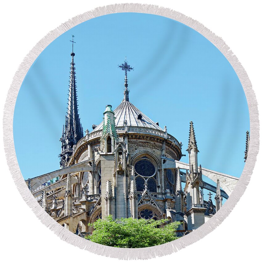 Notre Dame Cathedral Round Beach Towel featuring the photograph Intricate Notre Dame Cathedral by Sally Weigand