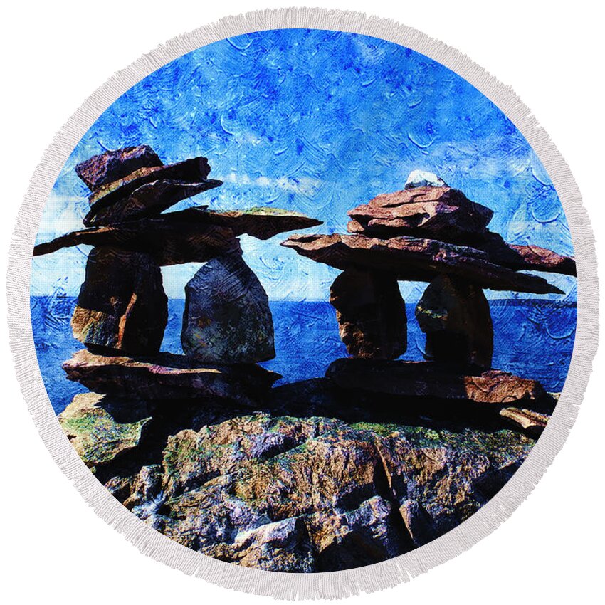 Inukshuk Round Beach Towel featuring the photograph Inukshuk by Zinvolle Art