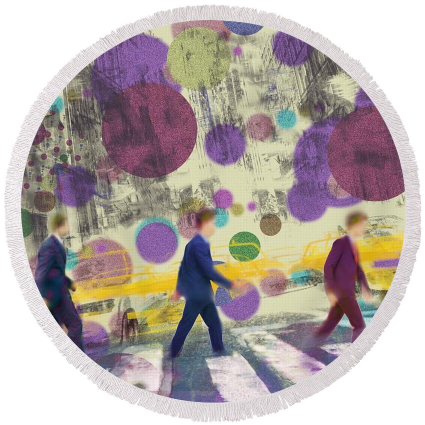 Victor Shelley Round Beach Towel featuring the digital art Invisible Men with Balloons by Victor Shelley