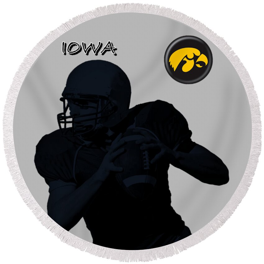 Football Round Beach Towel featuring the digital art Iowa Football by David Dehner