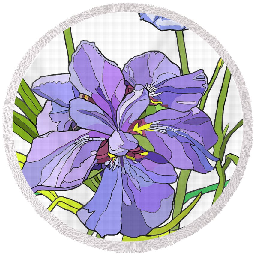 Iris Round Beach Towel featuring the painting Iris Blossoms by Jamie Downs