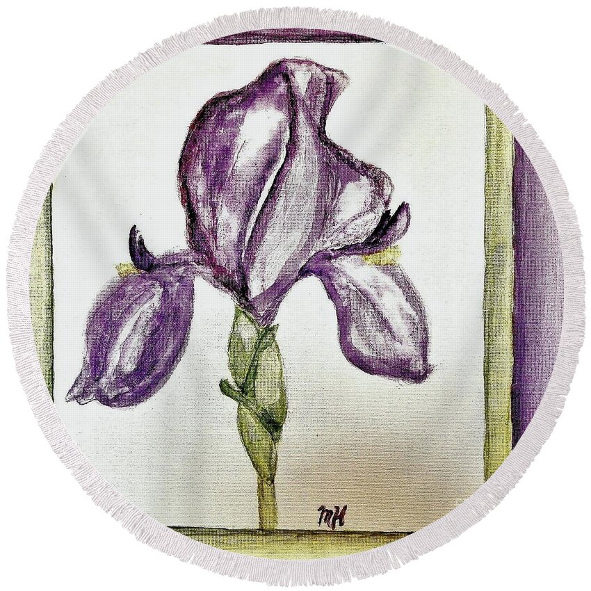 Painting Round Beach Towel featuring the painting Iris Painted in Purple by Marsha Heiken