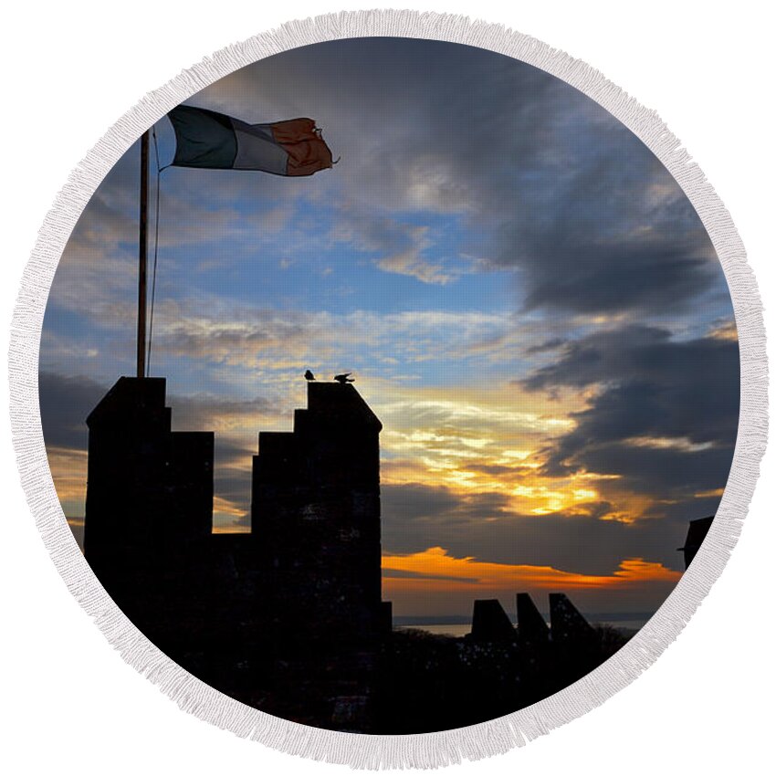 Lawrence Round Beach Towel featuring the photograph Irish Sunset Over Ramparts 2 by Lawrence Boothby
