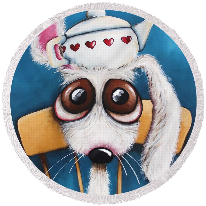 Whimsical Round Beach Towel featuring the painting Is it tea time yet by Lucia Stewart