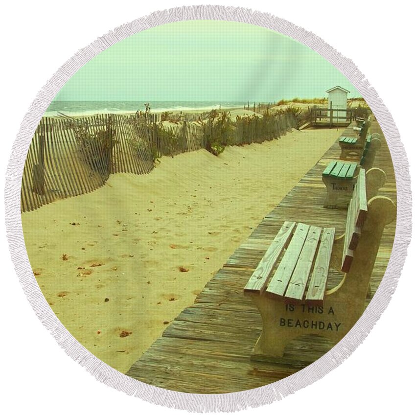 Jersey Shore Round Beach Towel featuring the photograph Is This A Beach Day - Jersey Shore by Angie Tirado