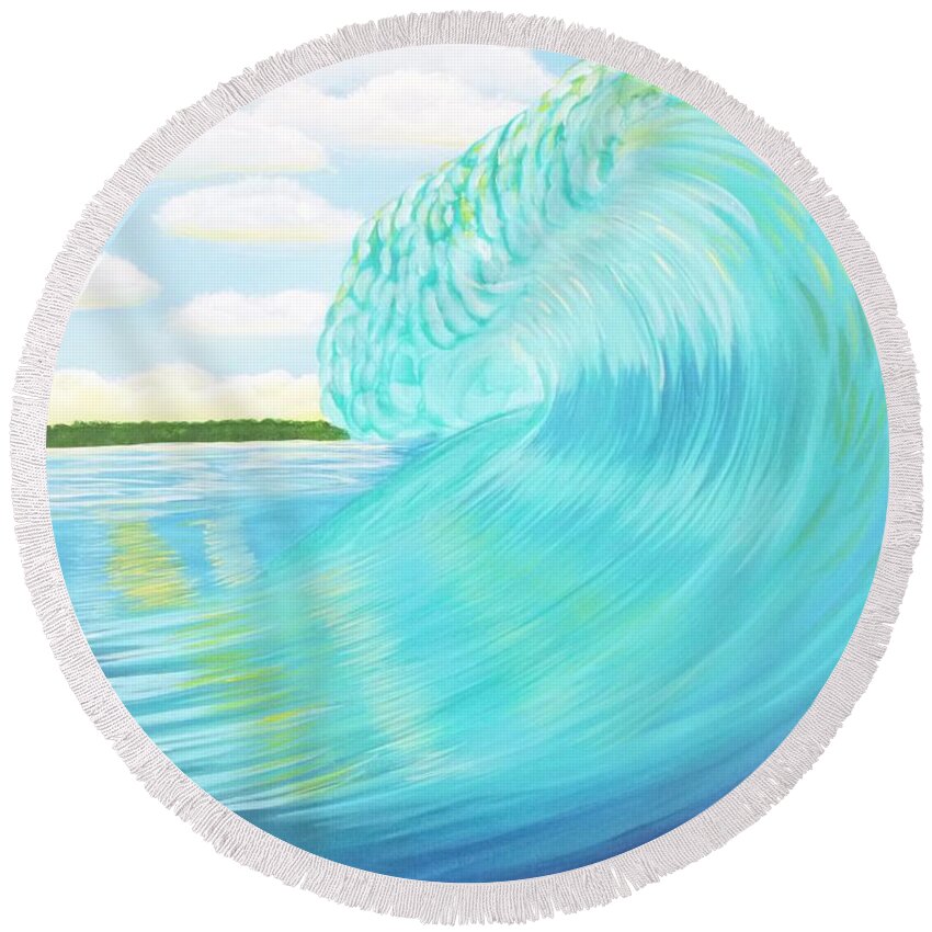 Ocean Round Beach Towel featuring the painting Island Curl Left by Jenn C Lindquist