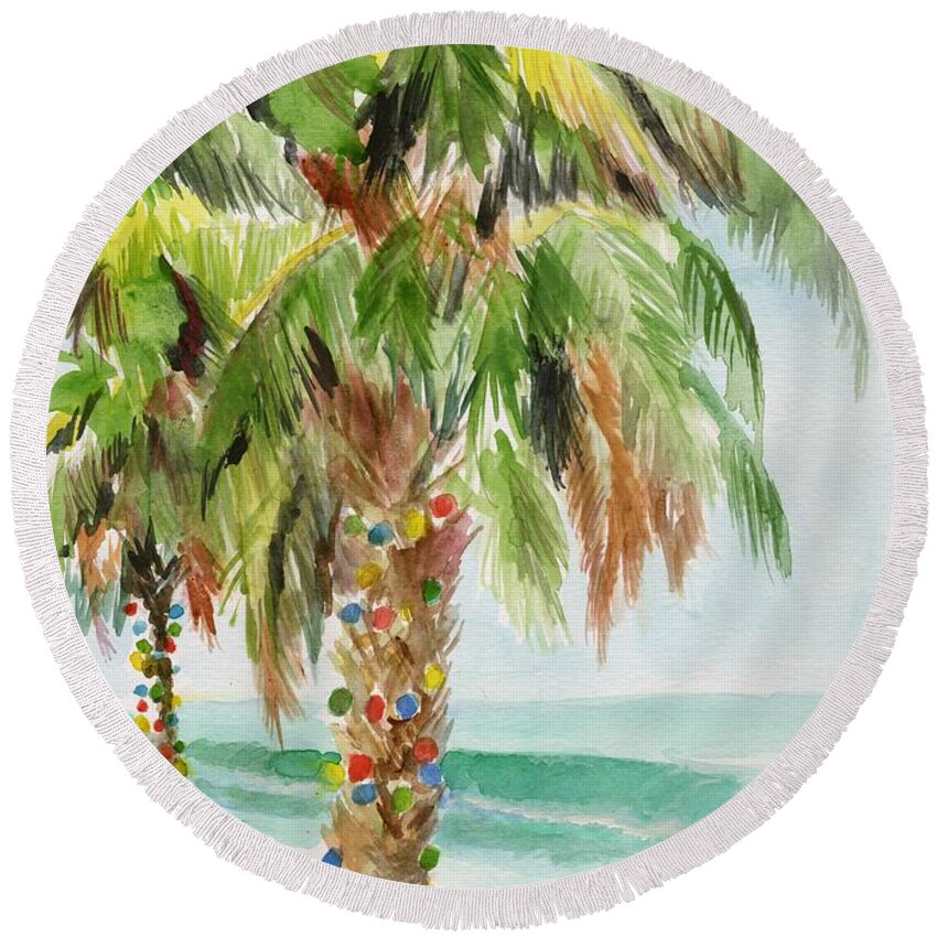 Palm Trees Round Beach Towel featuring the painting Island Lights by Bev Veals