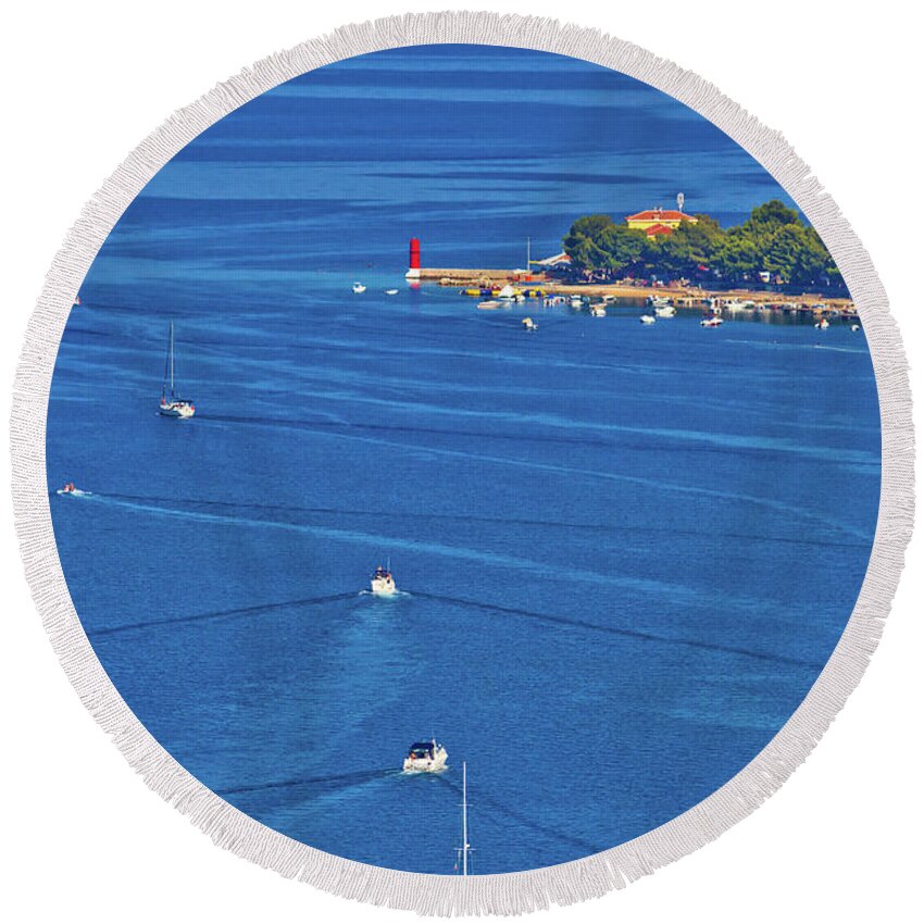 Bay Round Beach Towel featuring the photograph Island of Cres bay aerial view by Brch Photography