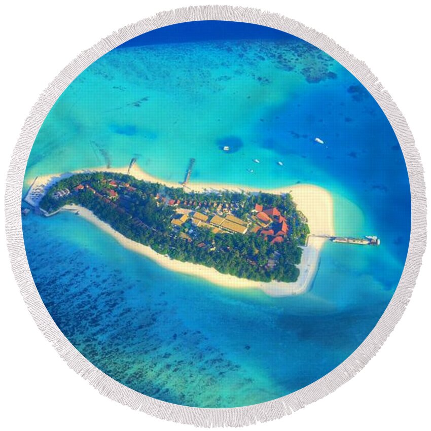 Aerial Round Beach Towel featuring the photograph Island Of Dreams by David Birchall