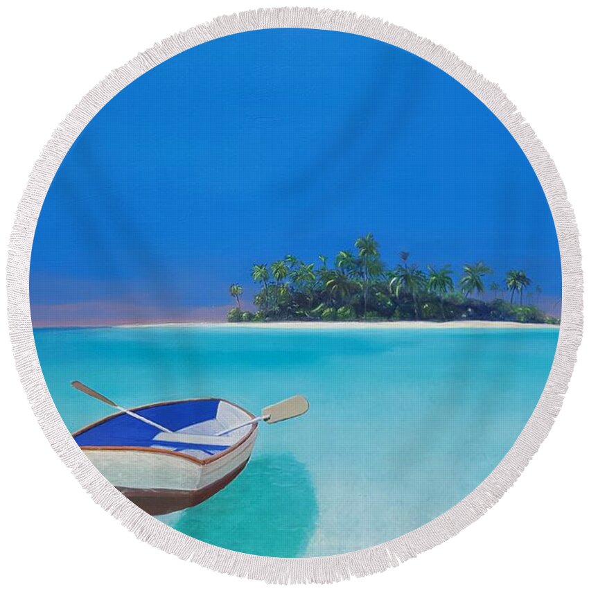 Island Round Beach Towel featuring the painting Island of Dreams by Karyn Robinson