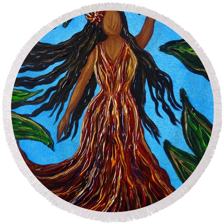 Island Round Beach Towel featuring the painting Island Woman by Michelle Pier