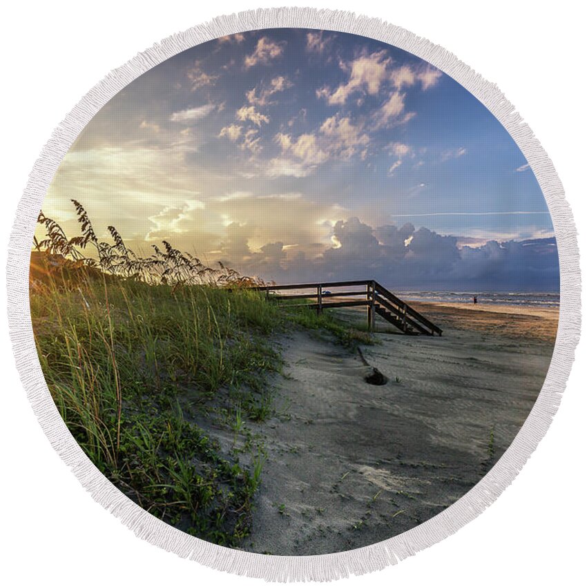 Isle Of Palms Round Beach Towel featuring the photograph Isle of Palms Sunstar by Donnie Whitaker