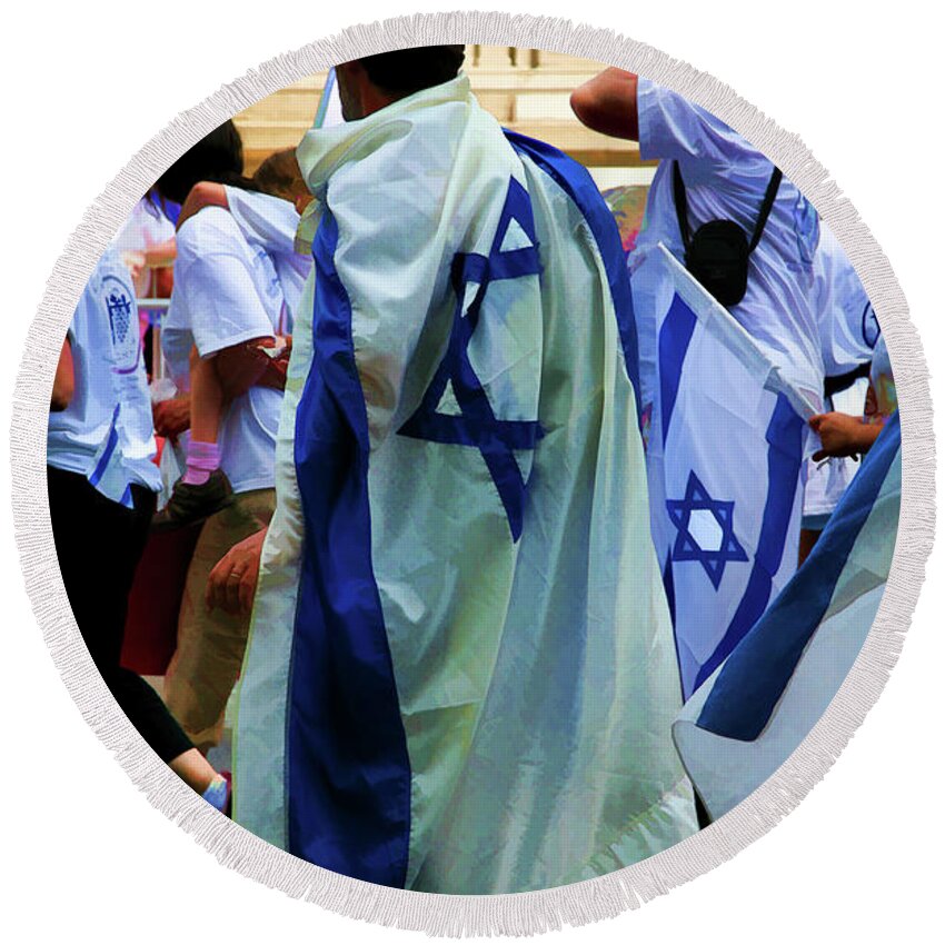 Jewish Round Beach Towel featuring the photograph Israel Day Parade NYC by Chuck Kuhn