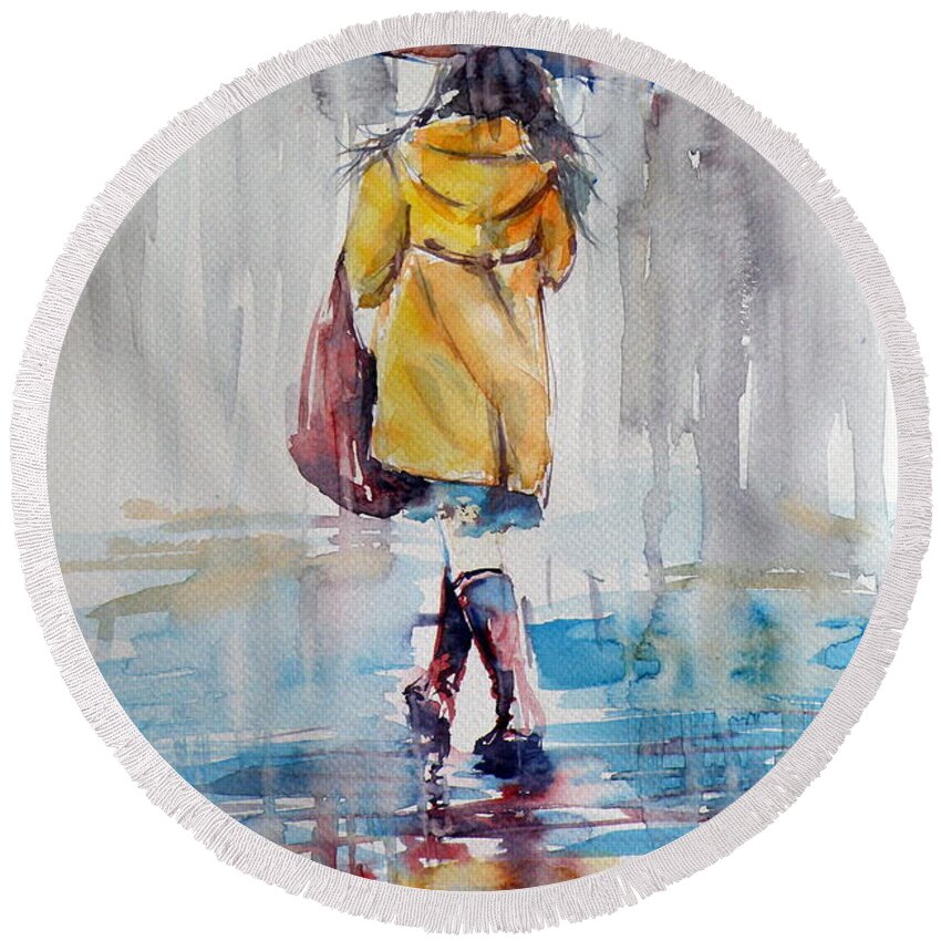 Raining Round Beach Towel featuring the painting It is raining by Kovacs Anna Brigitta