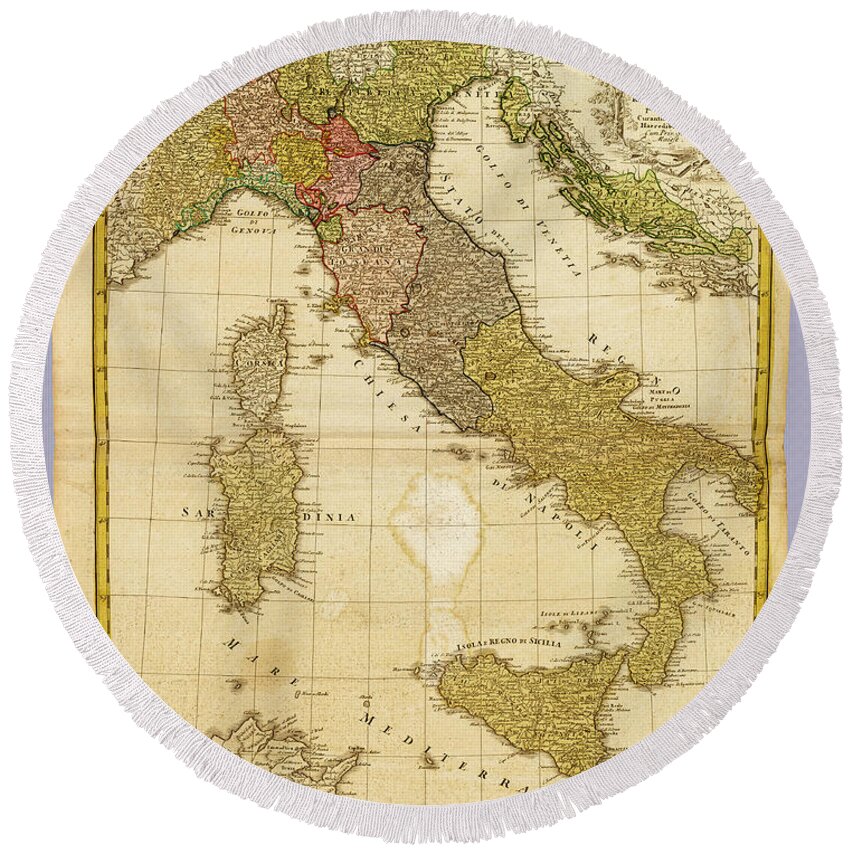 Italia Round Beach Towel featuring the photograph Italia Antique 1790 Italy Map by Phil Cardamone