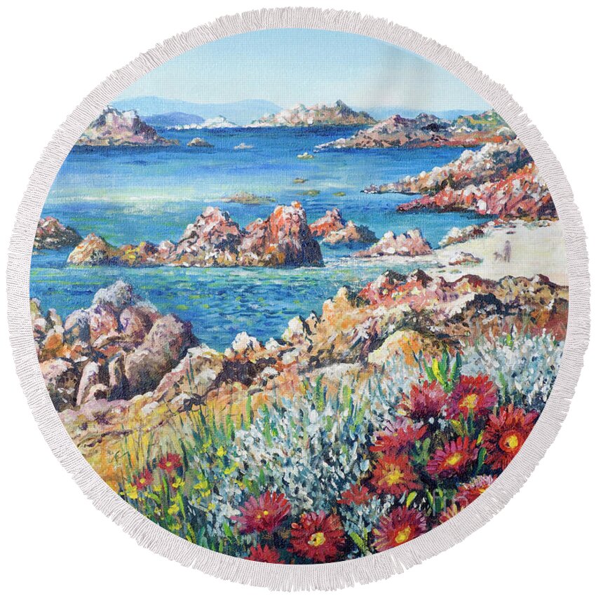 Italy Round Beach Towel featuring the painting Italian Coastline by Lou Ann Bagnall