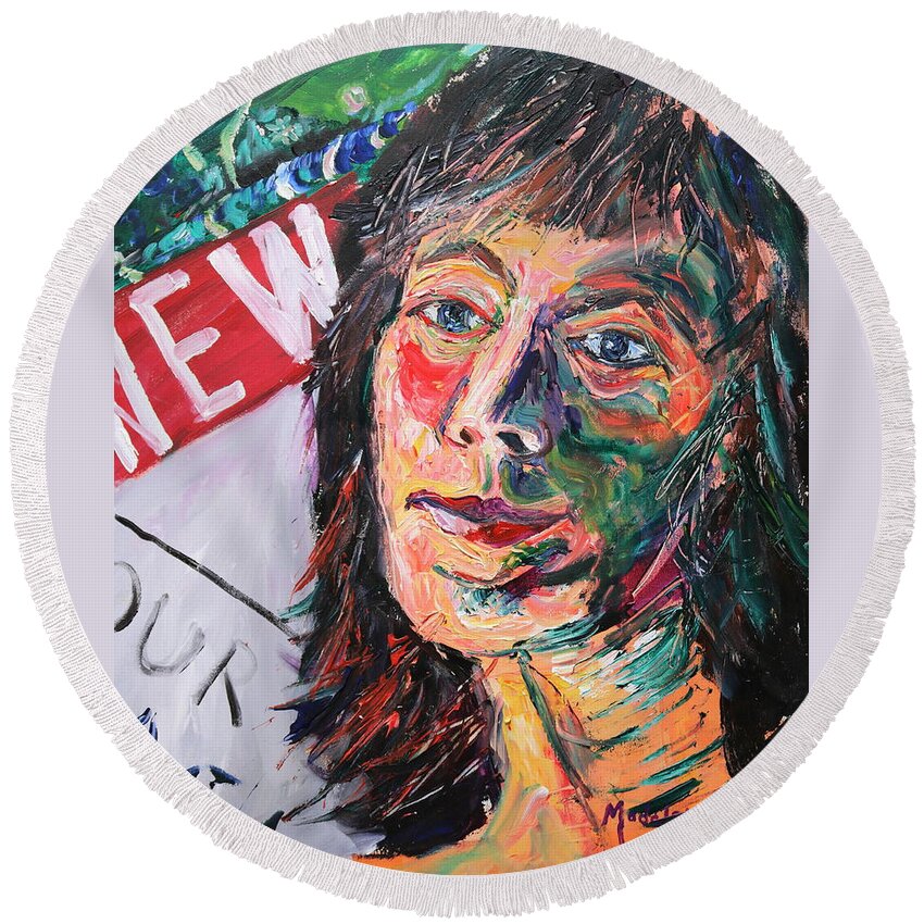 Portraits Round Beach Towel featuring the painting It's a New Day by Madeleine Shulman