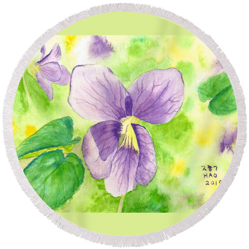 Violet Round Beach Towel featuring the painting It's Spring by Helian Cornwell