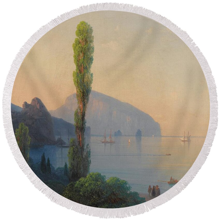 Ivan Konstantinovich Aivazovsky 1817-1900 View Of The Ayu Dag Round Beach Towel featuring the painting Ivan Konstantinovich Aivazovsky by View Of The Ayu Dag