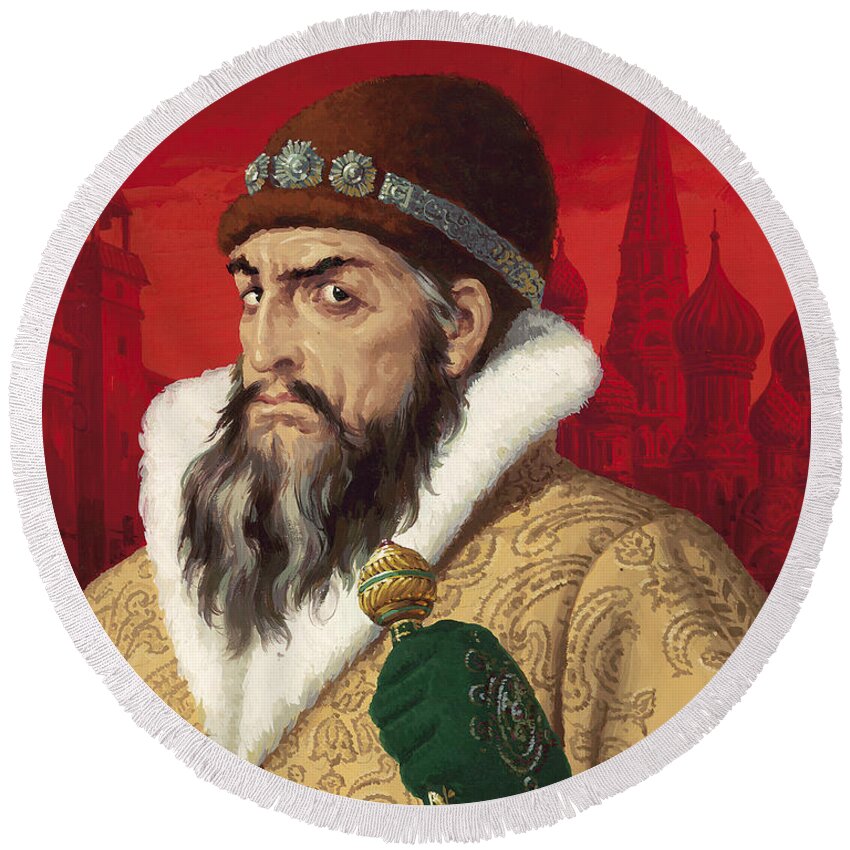 Ivan Round Beach Towel featuring the painting Ivan the Terrible by English School
