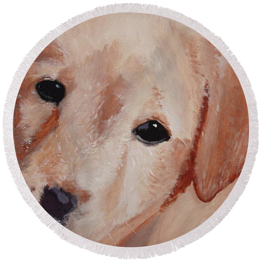 Puppy Round Beach Towel featuring the painting Ivory by Mike Jenkins