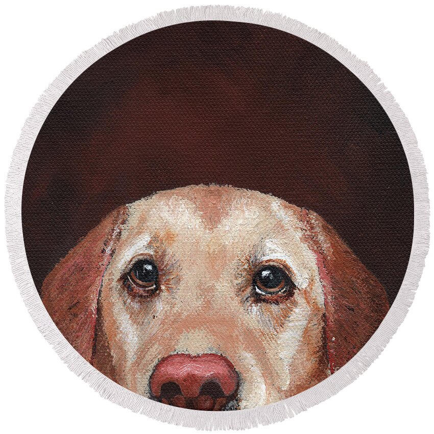 Dog Round Beach Towel featuring the painting Izze by Annie Troe