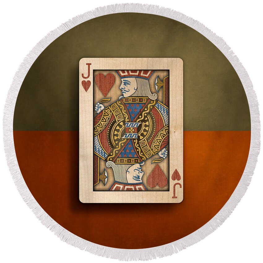 Boards Round Beach Towel featuring the photograph Jack of Hearts in Wood by YoPedro