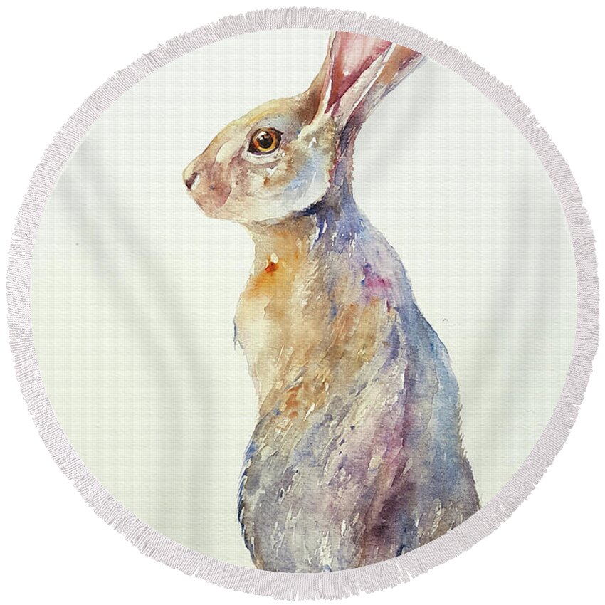 Rabbit Round Beach Towel featuring the painting Jack Rabbit by Arti Chauhan