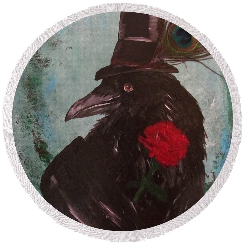 Raven Round Beach Towel featuring the painting Jack the Ladd by Susan Voidets