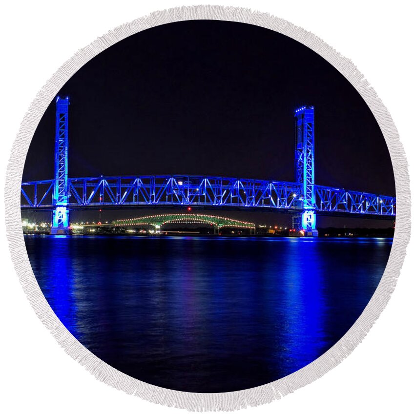 Jacksonville Round Beach Towel featuring the photograph Jacksonville's Blue Bridge by Farol Tomson