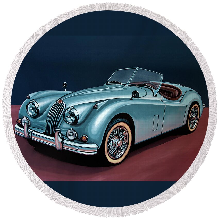 Jaguar Xk140 Round Beach Towel featuring the painting Jaguar XK140 1954 Painting by Paul Meijering