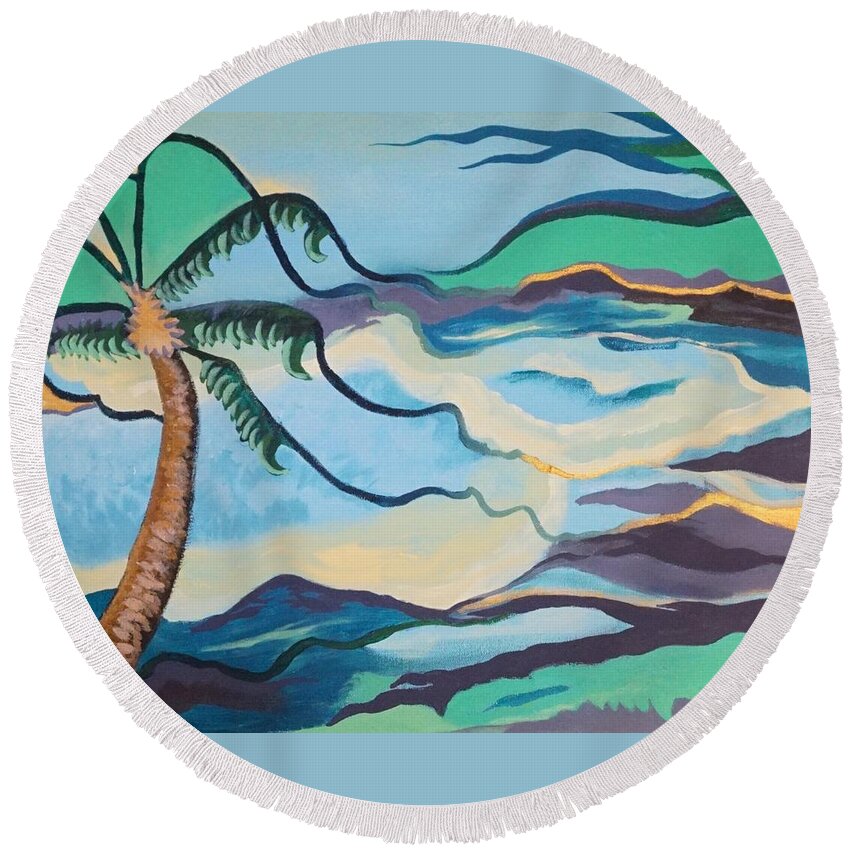 Jamaica Round Beach Towel featuring the painting Jamaican Sea Breeze by Jan Steinle