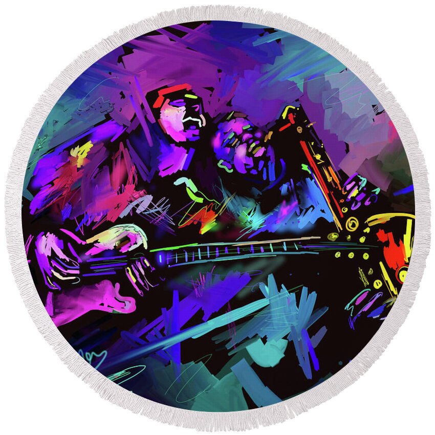 Guitar Round Beach Towel featuring the painting Jammin' The Funk by DC Langer