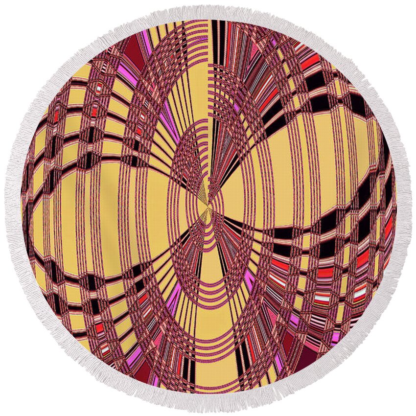 Janca Red And Yellow Abstract Round Beach Towel featuring the digital art Janca Red And Yellow Abstract by Tom Janca
