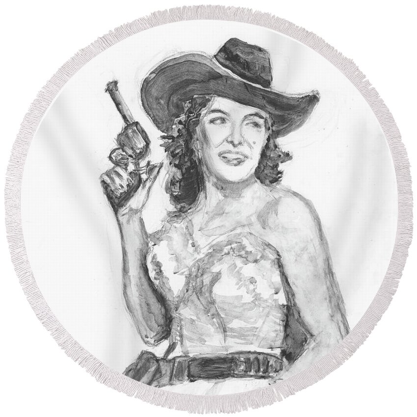 Jane Round Beach Towel featuring the painting Jane Russell by Sheila Johns