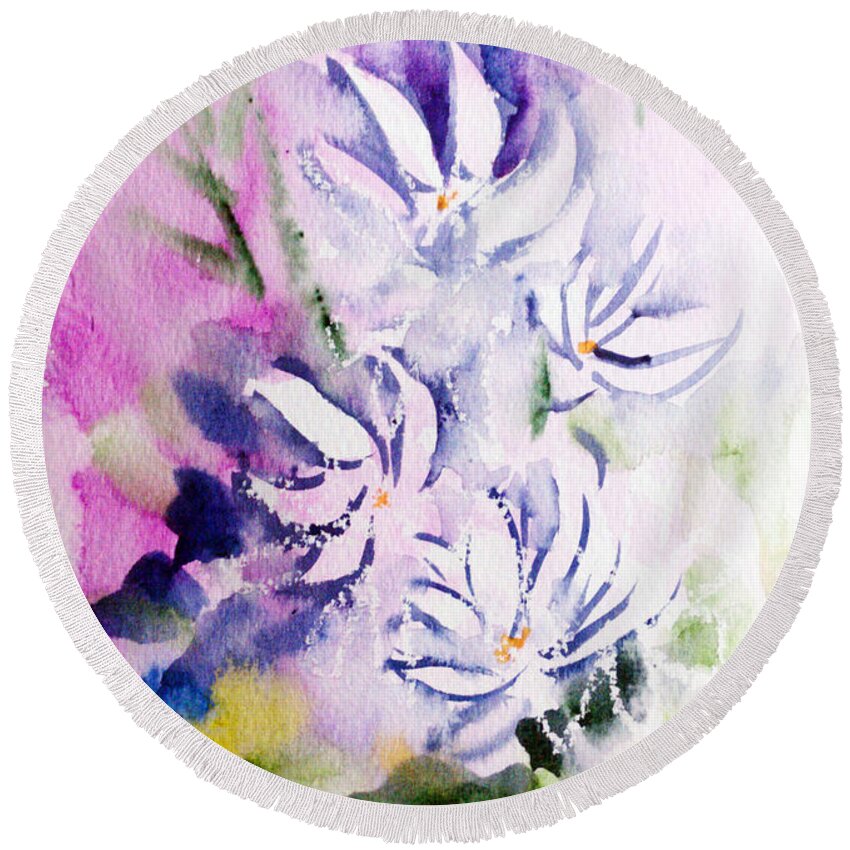 Floral Round Beach Towel featuring the painting Jasmines by Asha Sudhaker Shenoy
