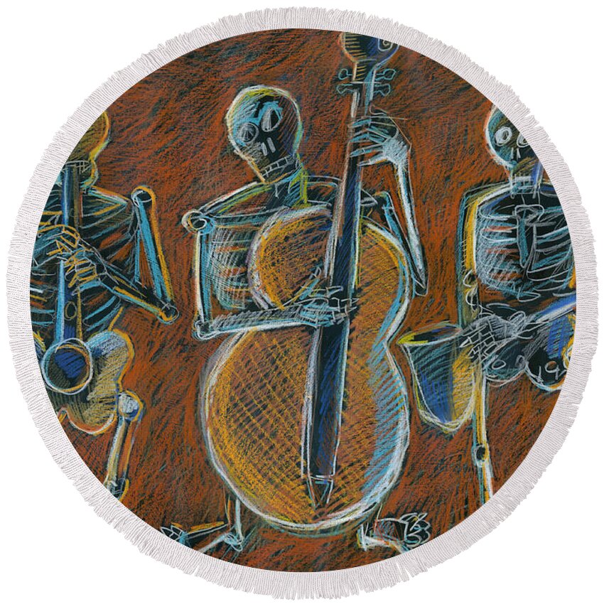 Jazz Trio Round Beach Towel featuring the drawing Jazz Time with the Bonz Band by Gerry High