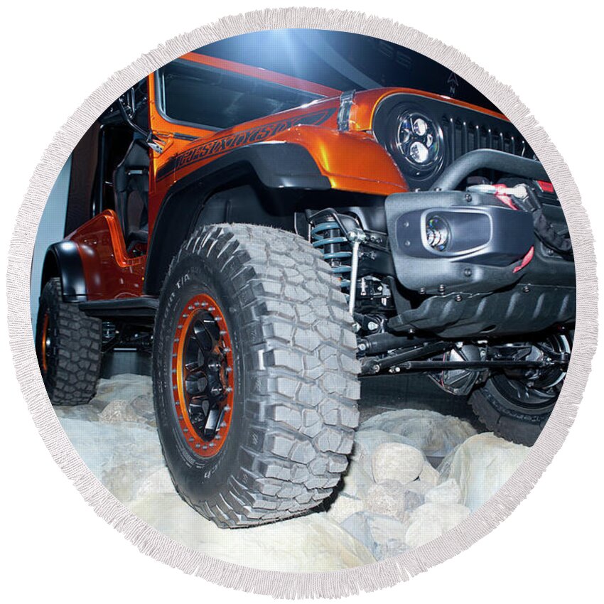 Jeep Round Beach Towel featuring the photograph Jeep at the Show by Rich S