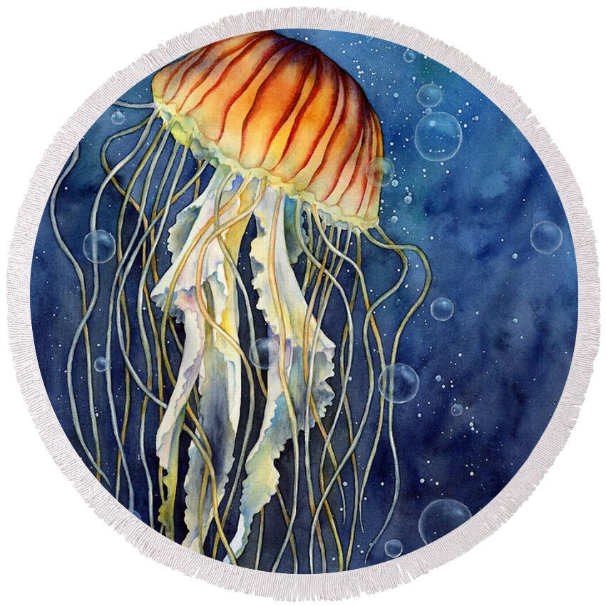 Jellyfish Round Beach Towel featuring the painting Jellyfish by Hailey E Herrera