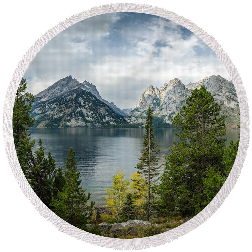 Jenny Lake Round Beach Towel featuring the photograph Jenny Lake Overlook by Greni Graph