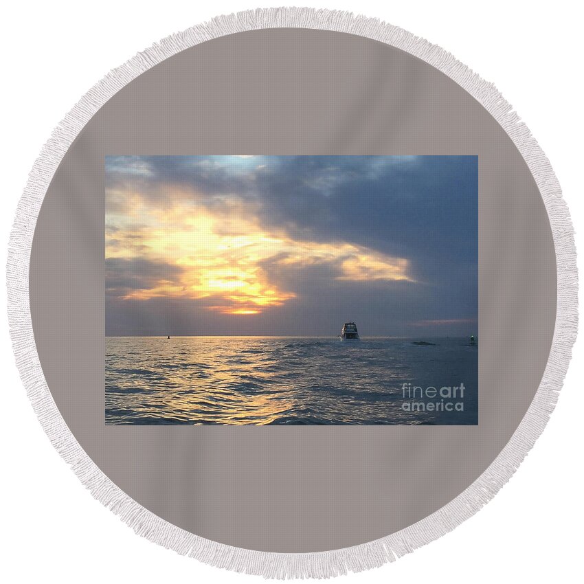 Jesus Round Beach Towel featuring the photograph Watching Over the Inlet by LeeAnn Kendall