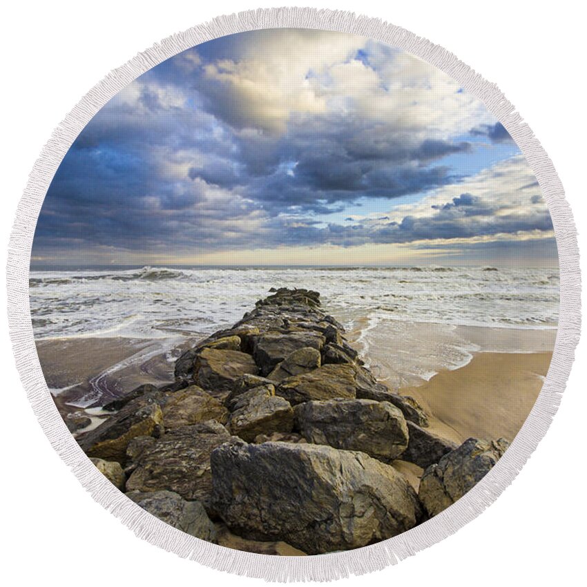 Jetty Round Beach Towel featuring the photograph Jetty Four Cloudscape by Robert Seifert