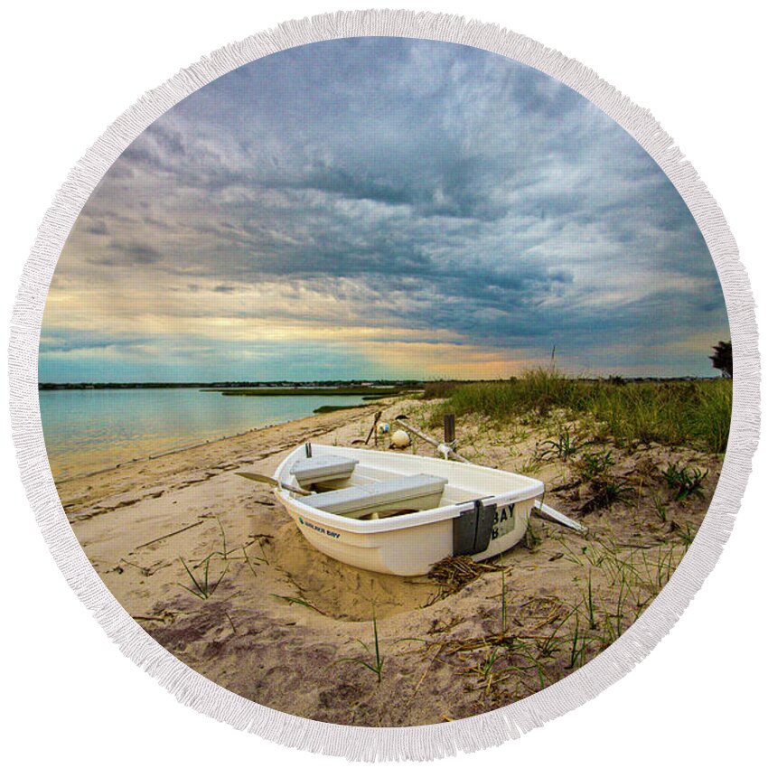 Jetty Round Beach Towel featuring the photograph Jetty Four Dinghy by Robert Seifert