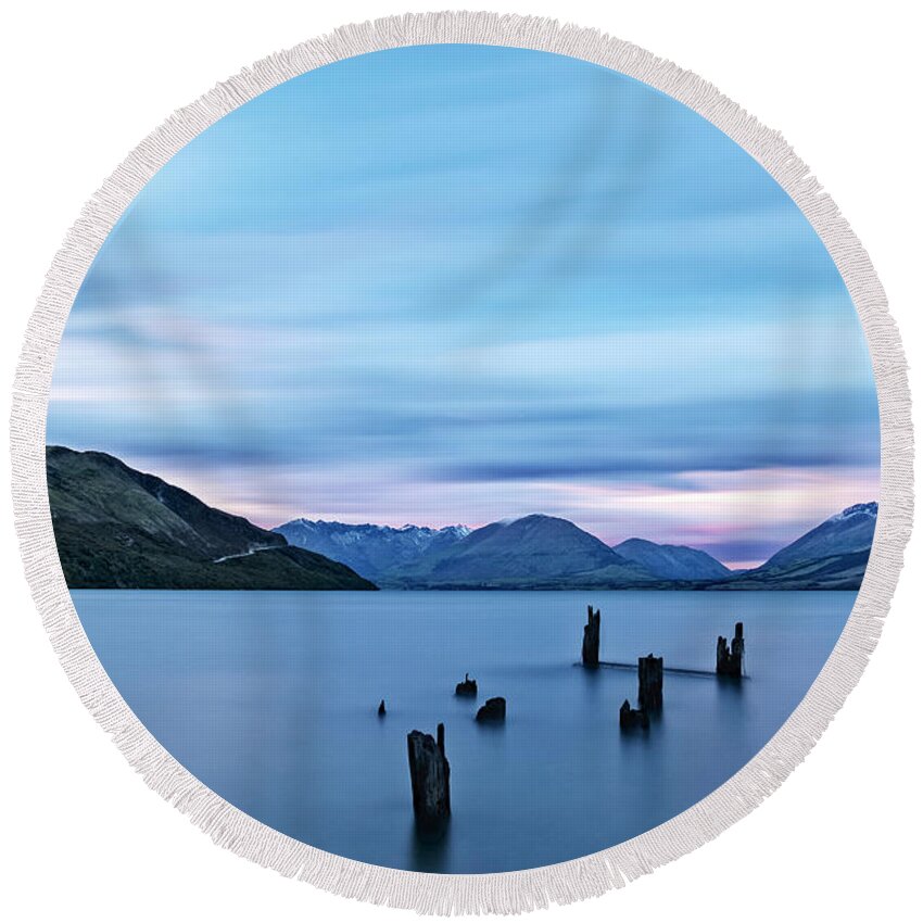Jetty Round Beach Towel featuring the photograph Jetty on the Bay by Catherine Reading