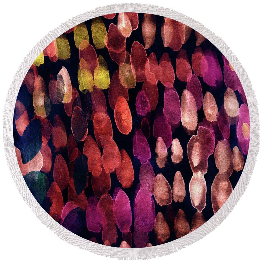 Abstract Painting Round Beach Towel featuring the mixed media Jewel Drops- Abstract Art by Linda Woods by Linda Woods