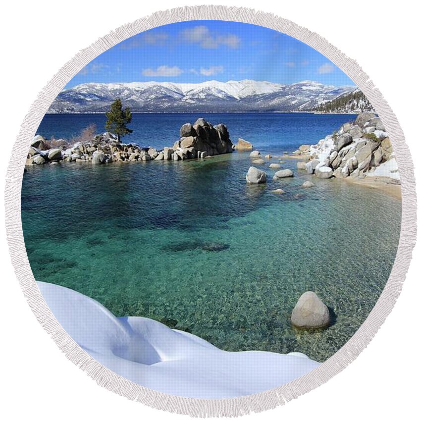 Lake Tahoe Round Beach Towel featuring the photograph Jewels of Winter by Sean Sarsfield