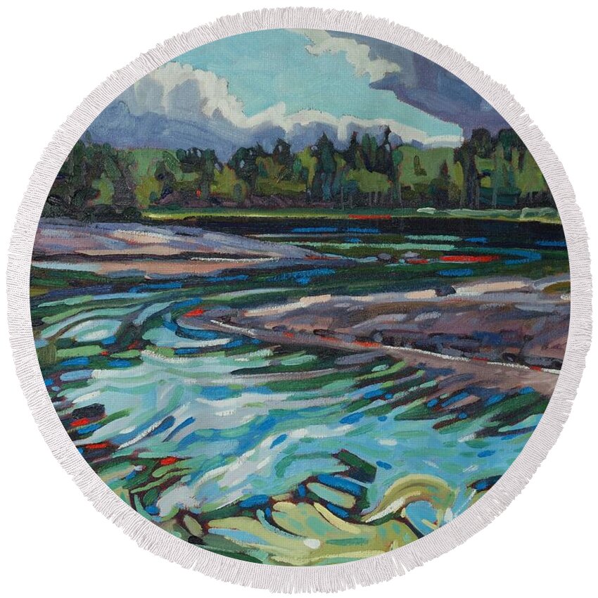 998 Round Beach Towel featuring the painting Jim Afternoon Rapids by Phil Chadwick