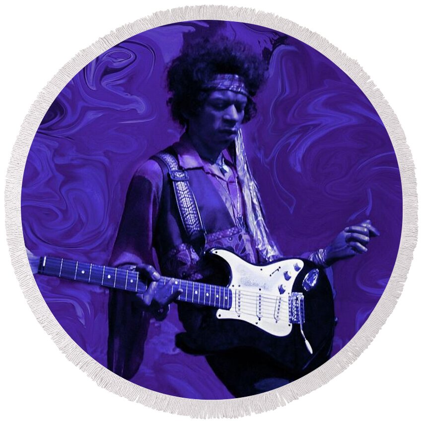 Jimi Hendrix Round Beach Towel featuring the photograph Jimi Hendrix Purple Haze by David Dehner