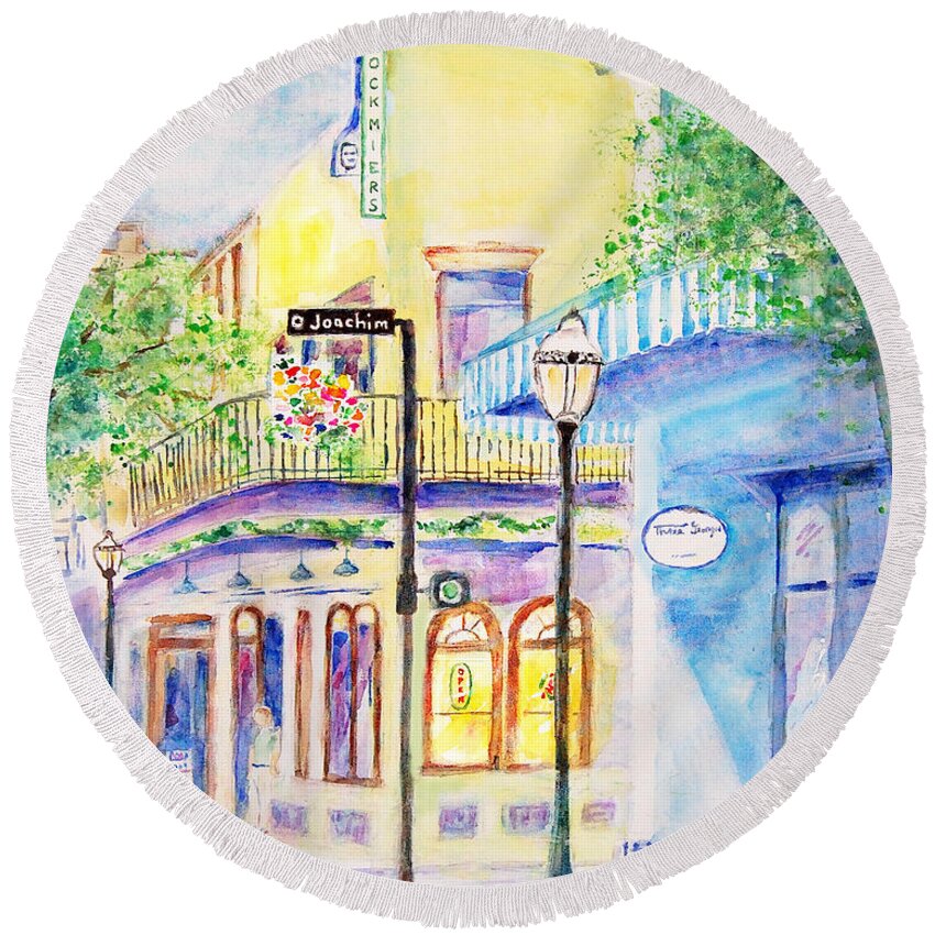 City Scene Round Beach Towel featuring the painting Joachim Street by Jerry Fair