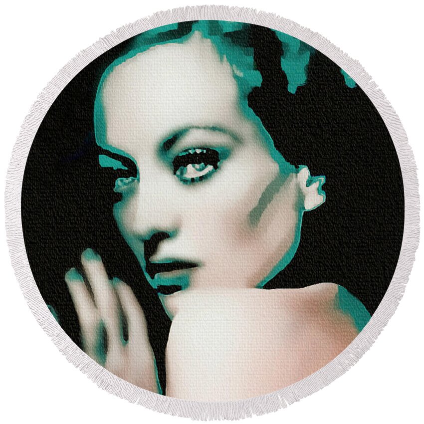 Joan Crawford Round Beach Towel featuring the painting Joan crawford - Pop Art by Ian Gledhill